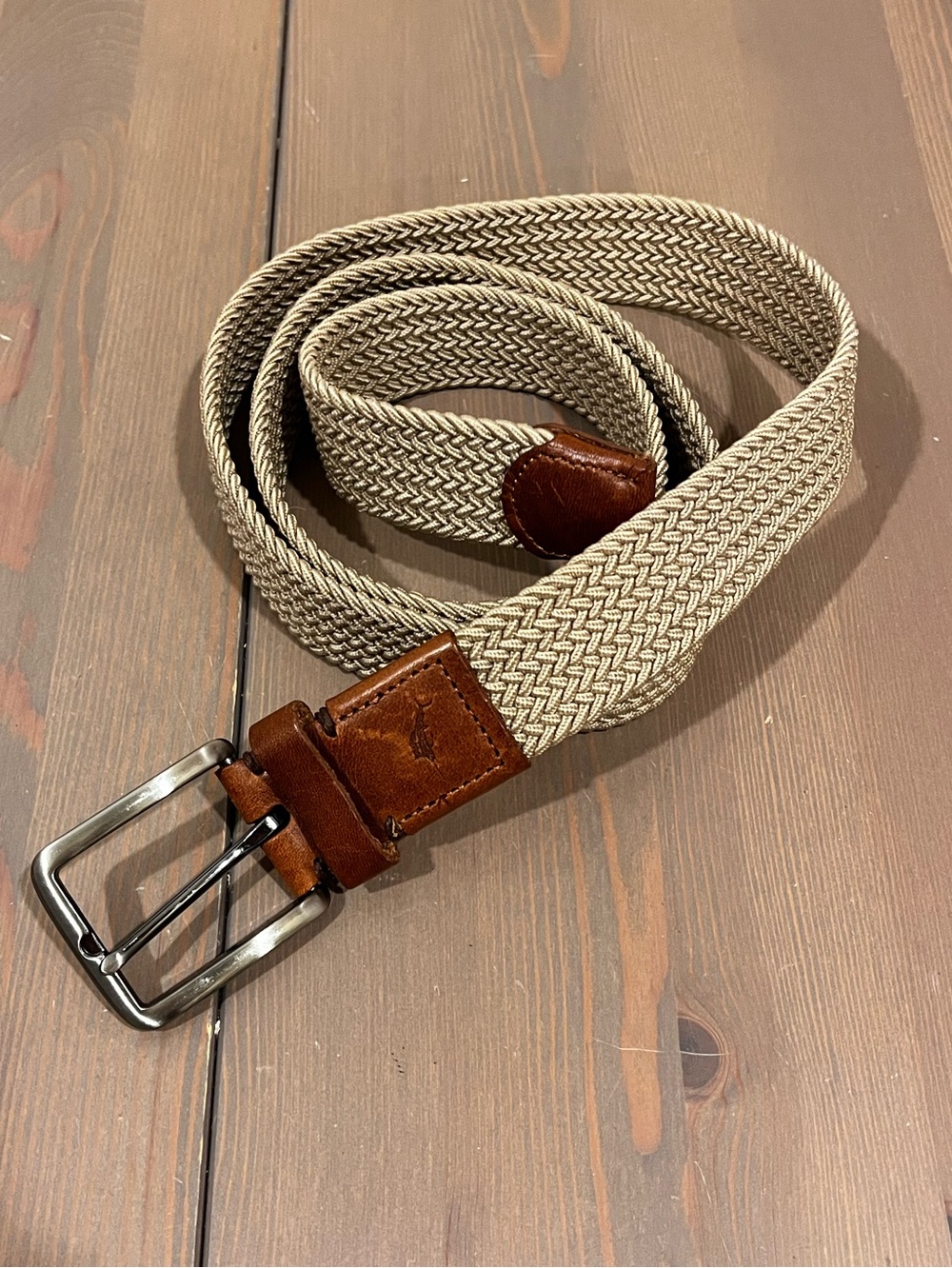 Tommy Bahama Braided Casual Belt Mens L/XL Leather Tabs Beige Golf Athleisure